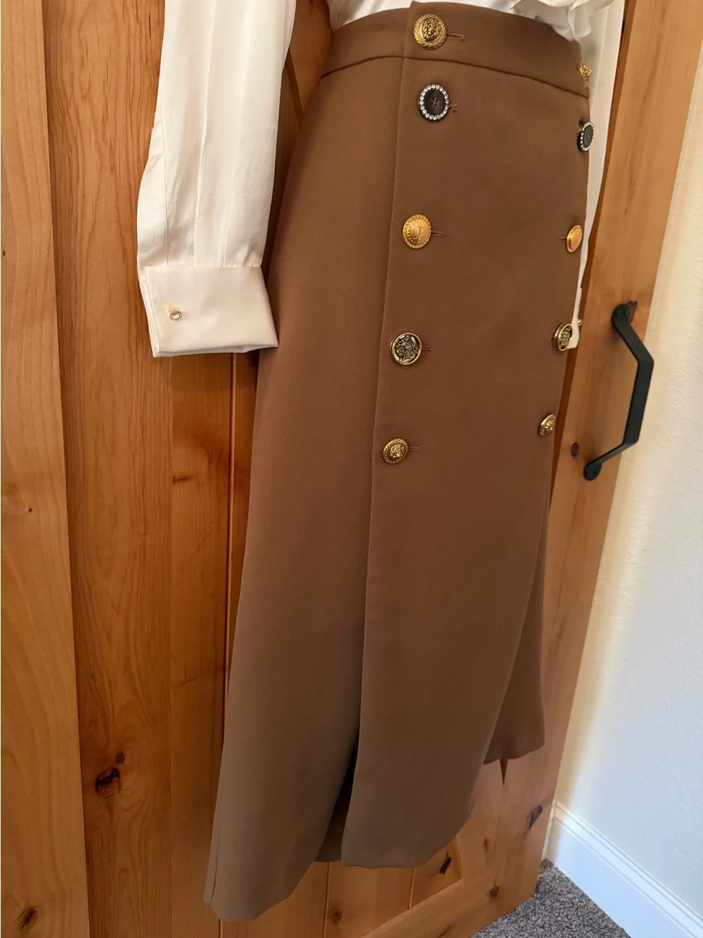 PINKO Italy Burrasca Heavy Crepe Button Cognac Brown Midi Pencil Skirt, 10 Rare! - Picture 7 of 16